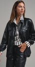 Faux Leather Pocket Shirt with Snap Closure