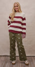 Striped Oversized Chunky Knit Sweater in BURGUNDY - Women's Sweaters | Urban Daizy