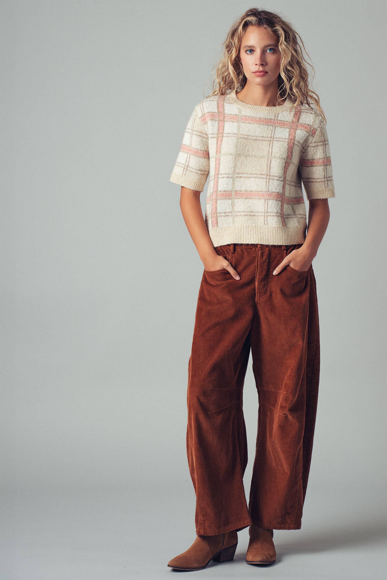 Urban Daizy Inseam Stitch Detail Corduroy Barrel Jeans Brown Pants - Women's (UDZ-PT-00313) – alternate view 7