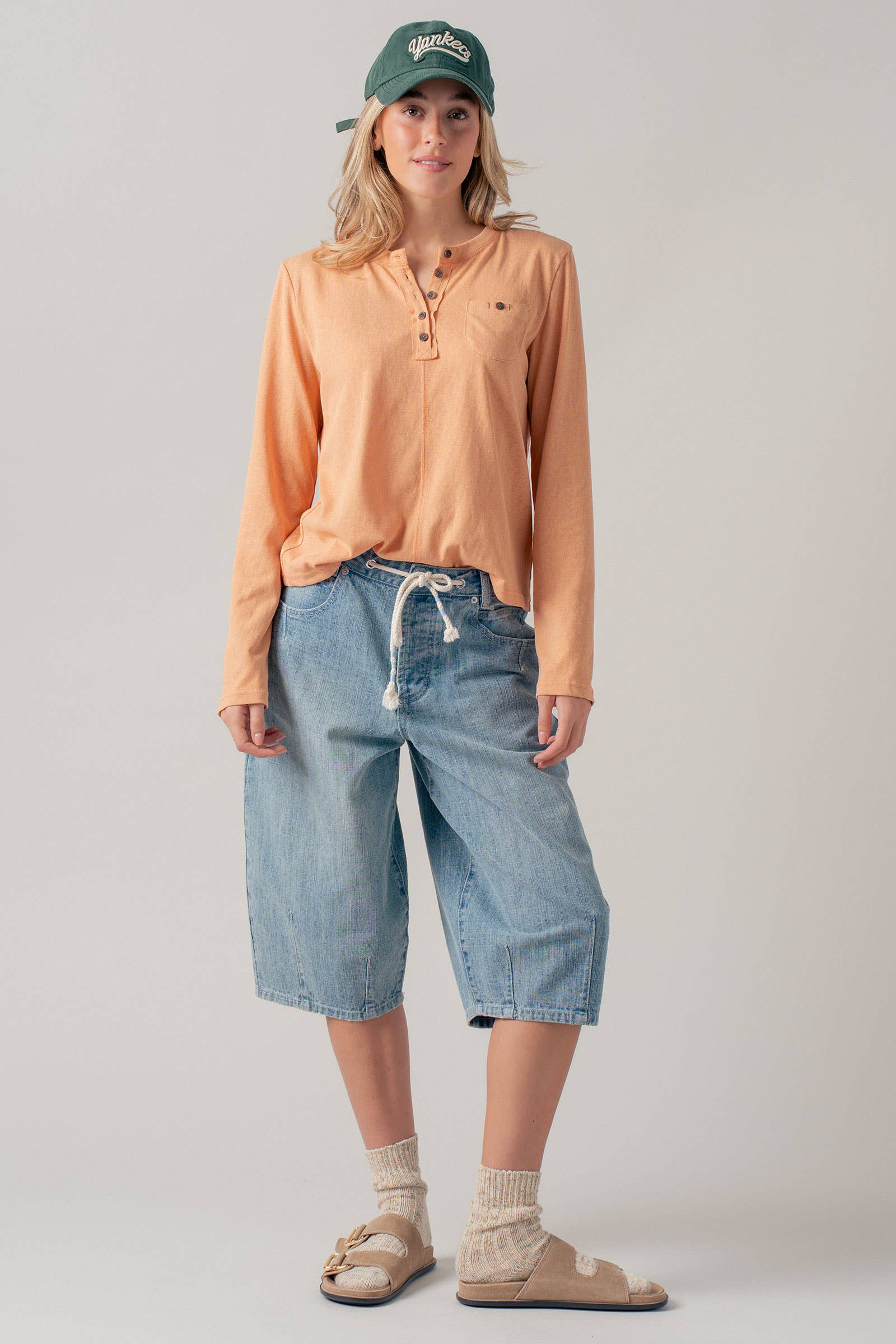 Long Sleeve Button-Front Henley Top