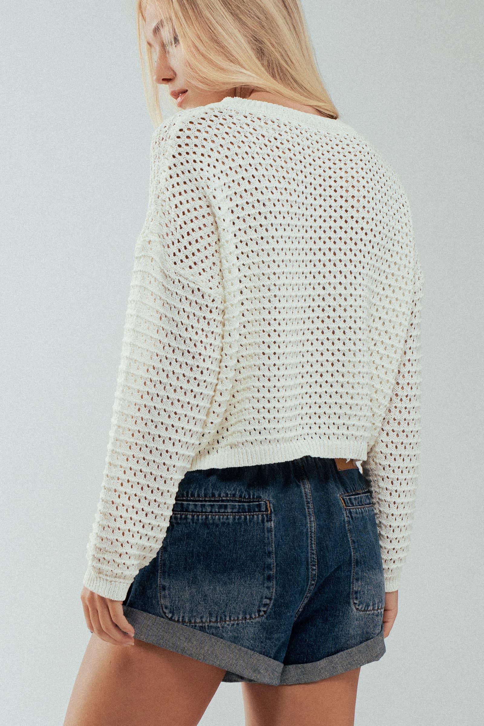 Urban Daizy Old American Flag Crochet Crewneck Sweater Ivory Knit Sweater - Women's (UDZ-KN-00502) – alternate view 5