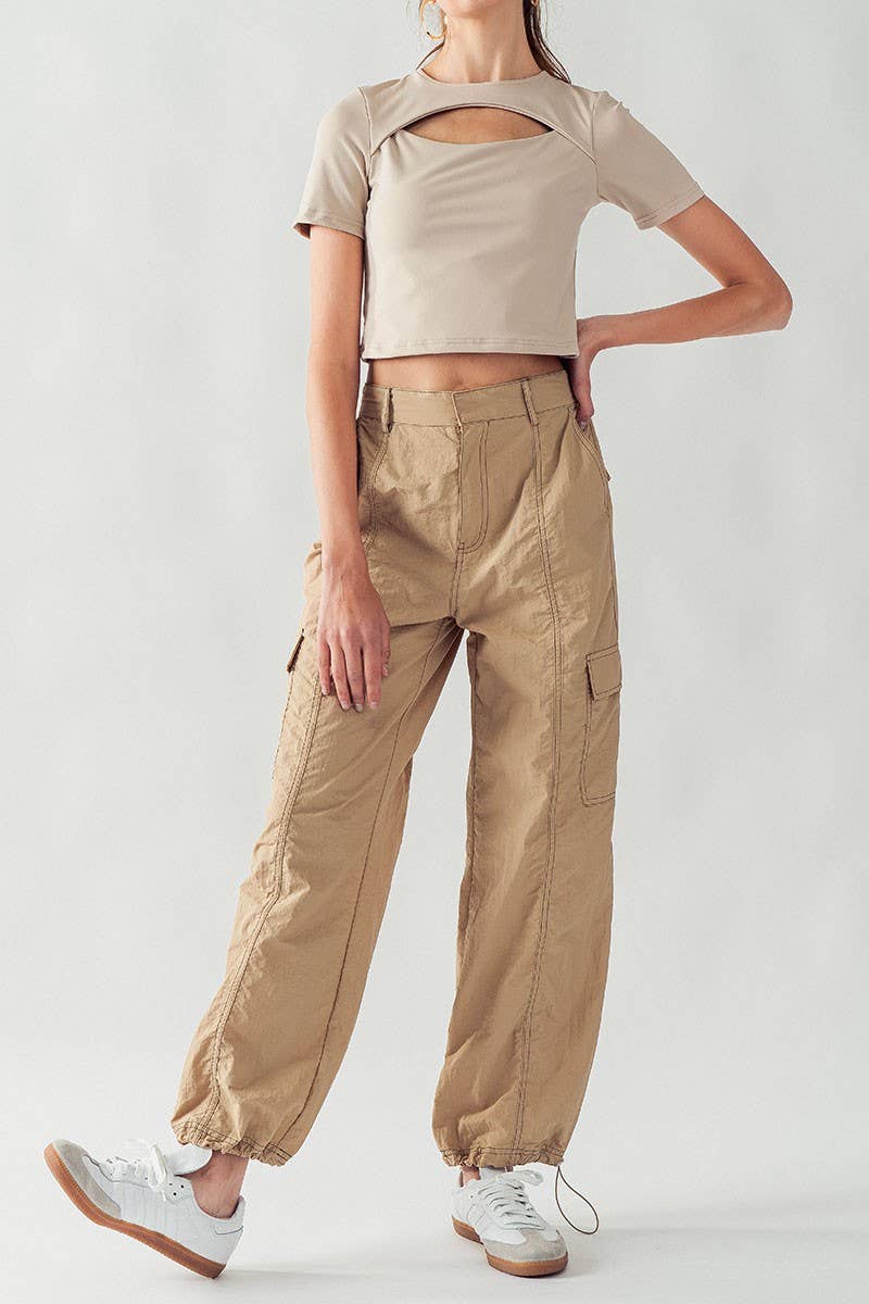 Urban Daizy Technical Nylon Drawstring Cargo Jogger Pants Blue Pants - Women's (UDZ-AC-00158) – alternate view 3