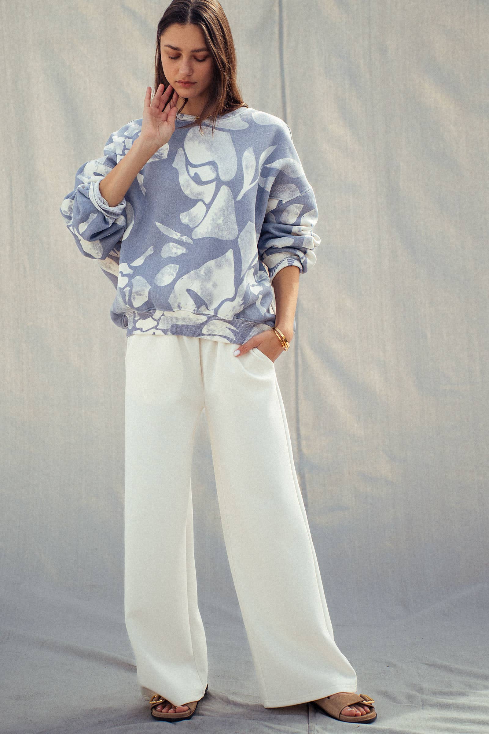 Urban Daizy Cotton Blend Wide Leg Drawstring Lounge Pants Sage Lounge Sweatpants/Joggers - Women's (UDZ-PT-00484) – alternate view 11