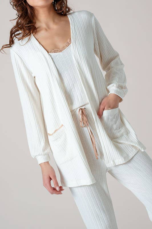 Urban Daizy Pointelle Knit Lace-Trim Pocket Cardigan Cocoa Cardigan - Women's (UDZ-KN-01037) – alternate view 13