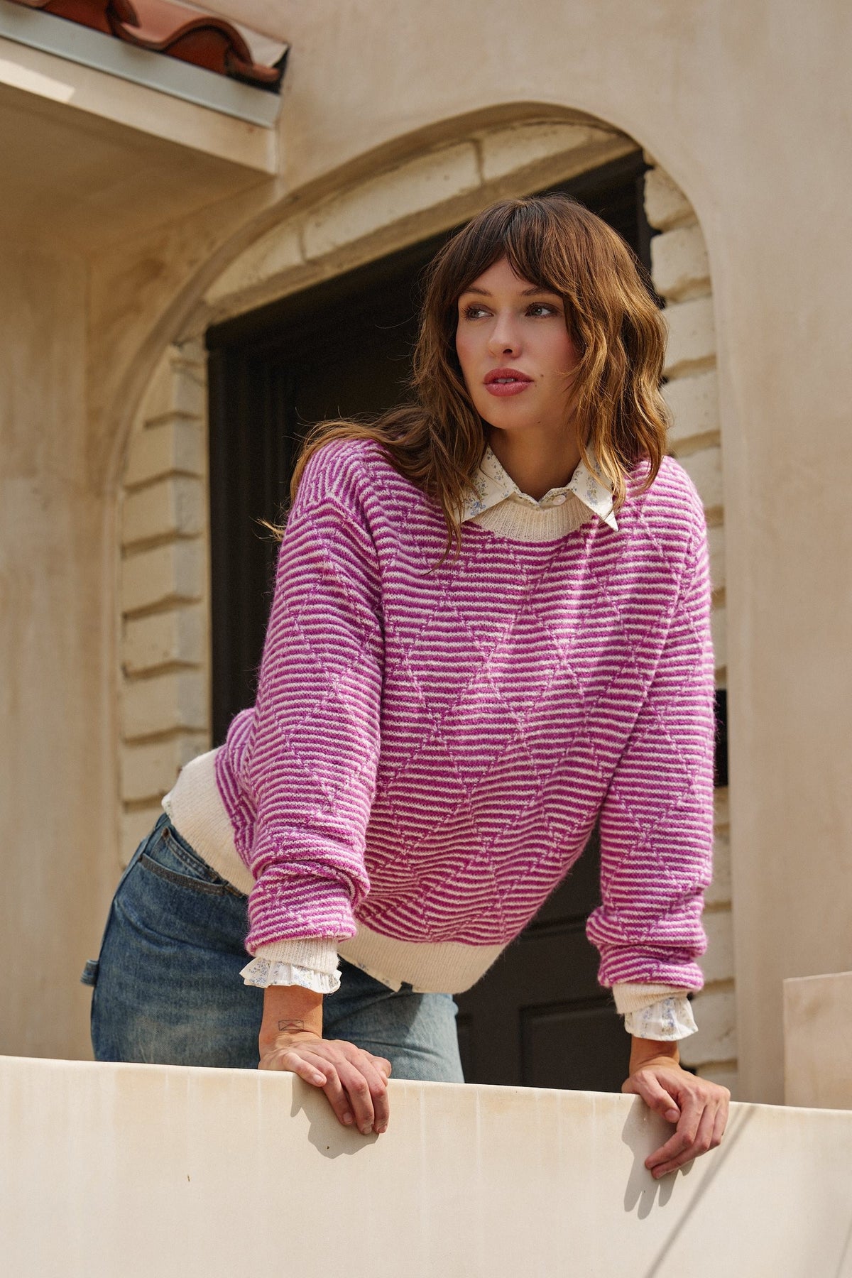 Diamond Textured Stripe Knit Sweater in BROWN - Women's Sweaters | Urban Daizy
