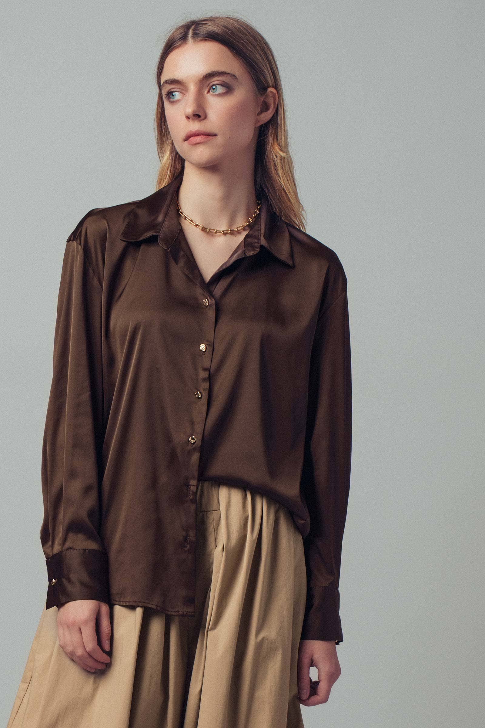 Satin Button Down Blouse