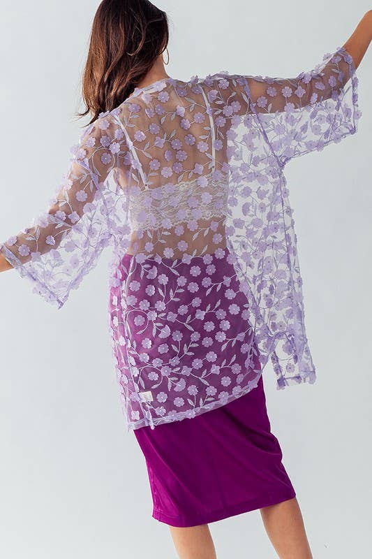 Urban Daizy Romantic Sheer Floral Embroidered Duster Length Kimono Yellow Kimono - Women's (UDZ-KN-00020) – alternate view 2