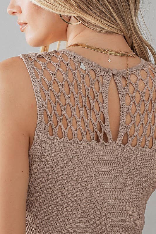 Urban Daizy HOLLOW OUT CROCHET MINI DRESS Beige Dress - Women's (UDZ-DR-00127) – alternate view 8