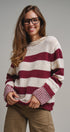 Striped Oversized Chunky Knit Sweater in BURGUNDY - Women's Sweaters | Urban Daizy