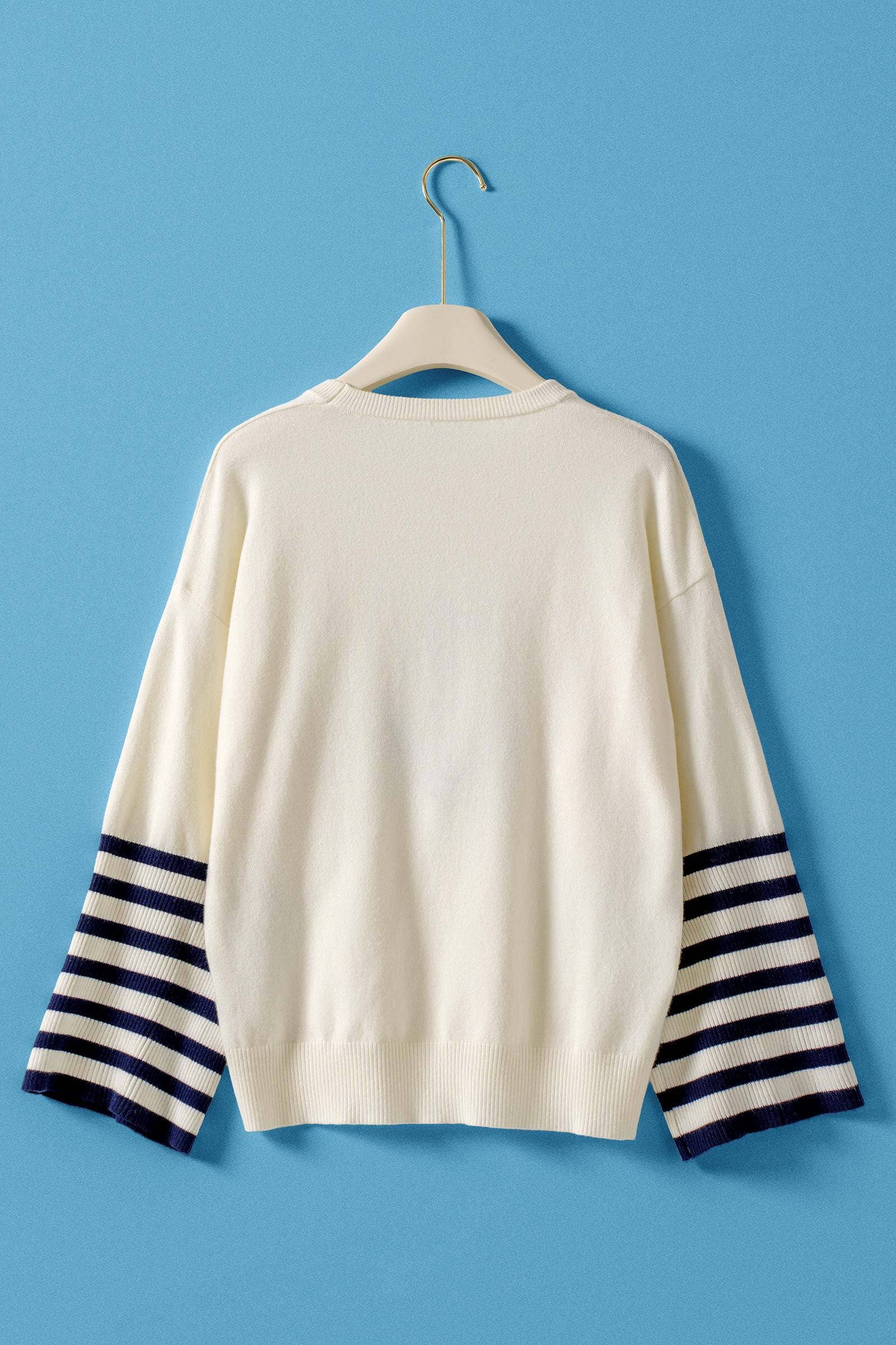 Urban Daizy Nautical Anchor Knit Top Striped Sleeve Ivory Knit Top - Women's (UDZ-TP-01047) – alternate view 2
