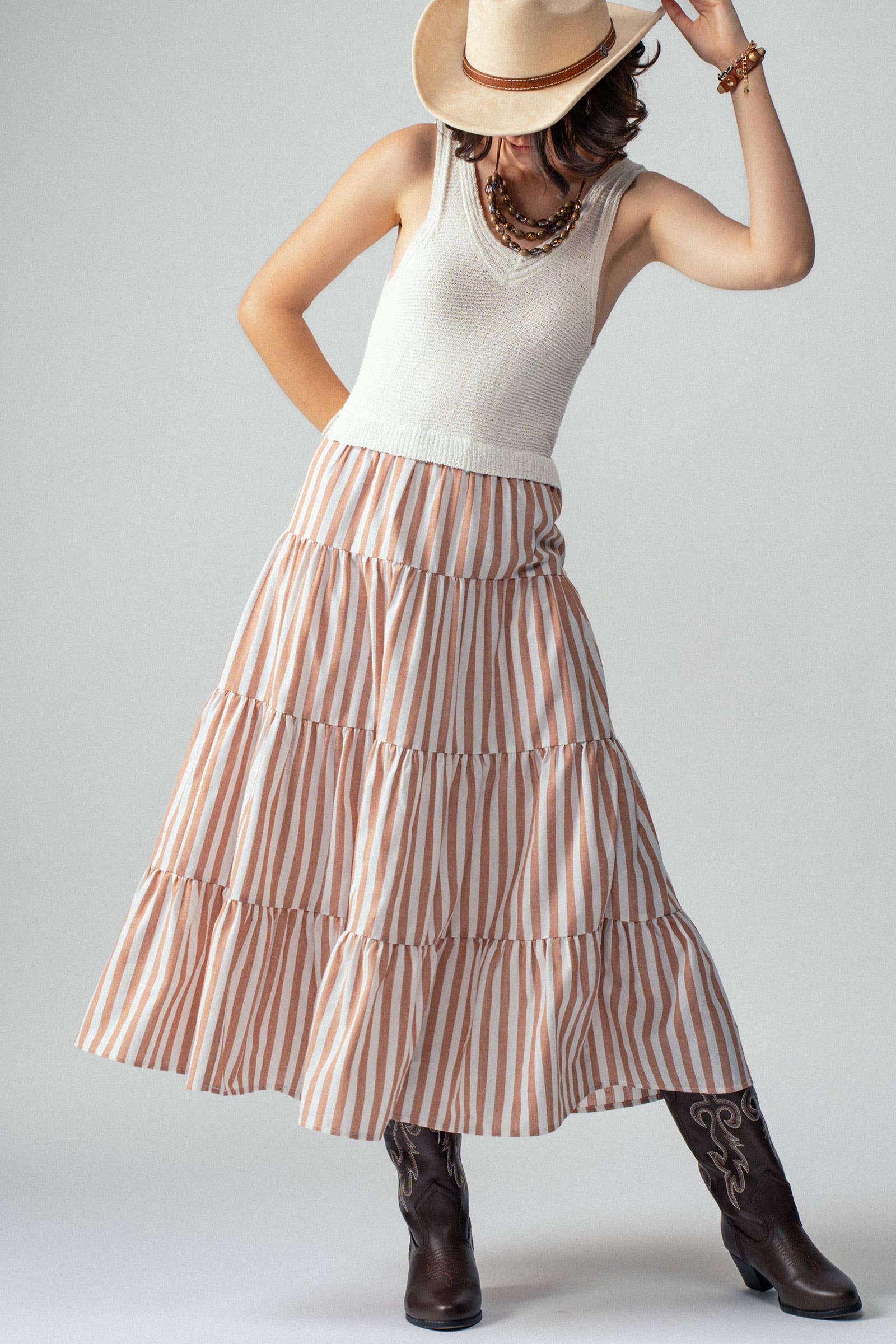 Urban Daizy Ribbed Bodice Striped Tiered Spring Maxi Dress Blue Dress - Women's (UDZ-DR-00178) – alternate view 6