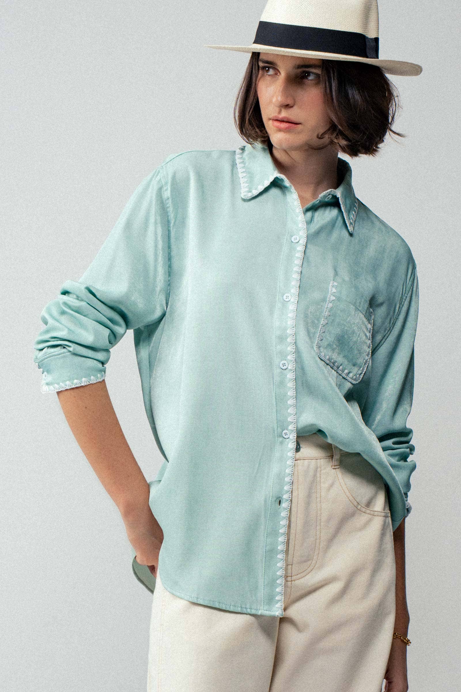 Urban Daizy Smooth Silk Long Sleeve Dress Shirt Denim Button Down Shirt - Women's (UDZ-TP-00735) – alternate view 6