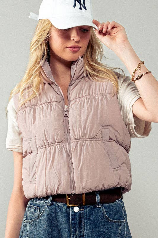 Urban Daizy Stand Collar Quilted Elastic Hem Puffer Vest Azure Outerwear Vest - Women's (UDZ-OT-00268) – alternate view 2