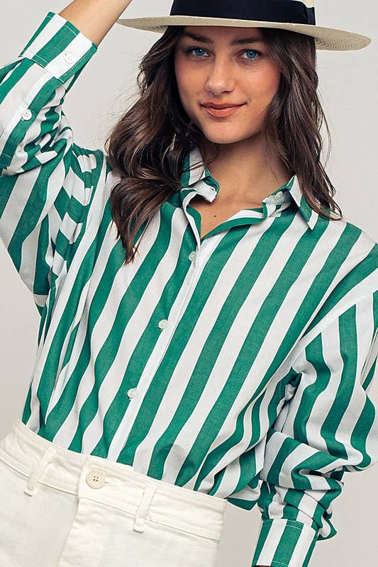 Urban Daizy Oversized Stripe Button Down Collared Shirt Blue Button Down Shirt - Women's (UDZ-TP-00759) – alternate view 25