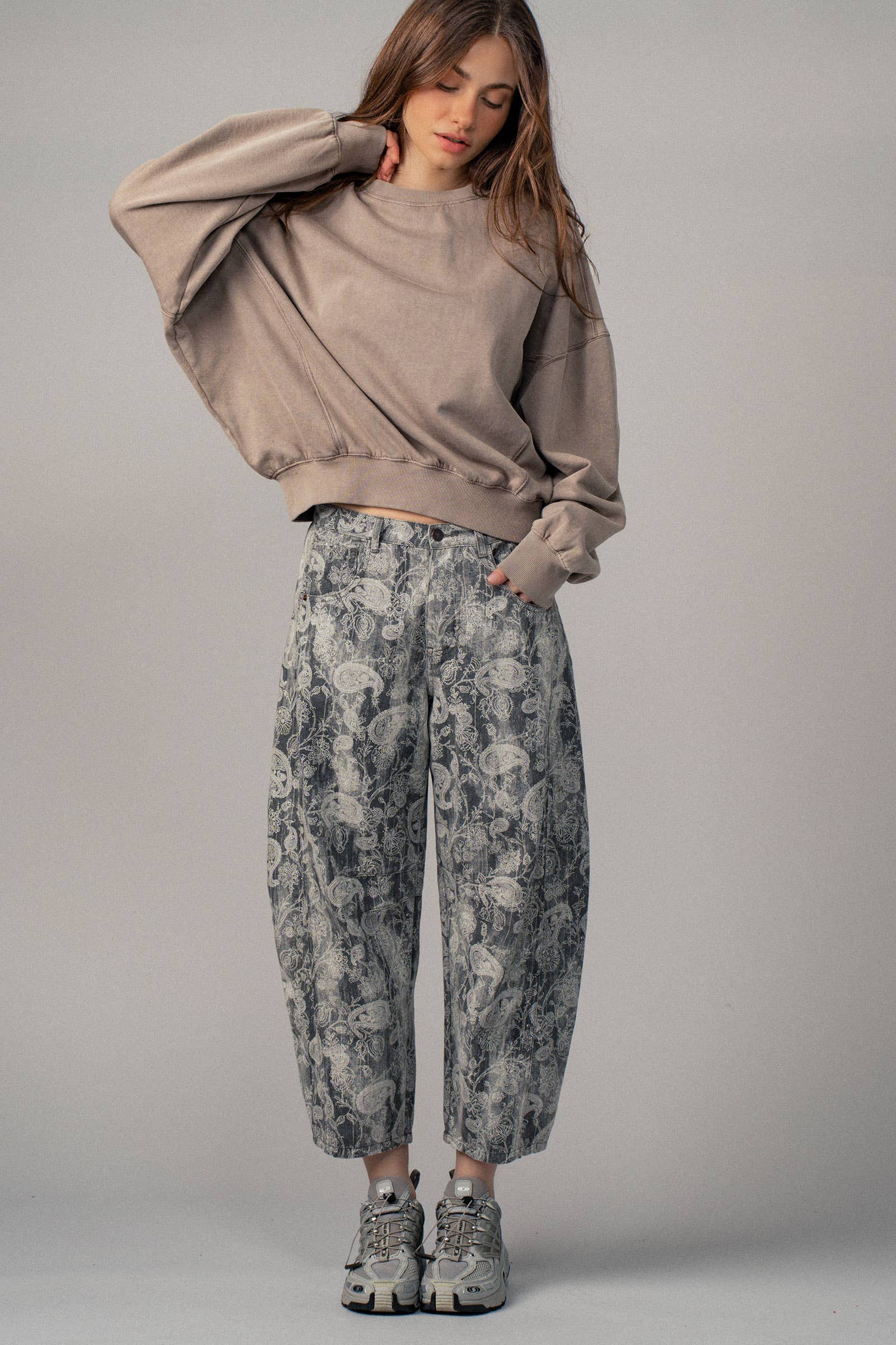 Urban Daizy Paisley Print Cropped Wide Leg Pants Grey Pants - Women's (UDZ-TP-00813) – alternate view 16