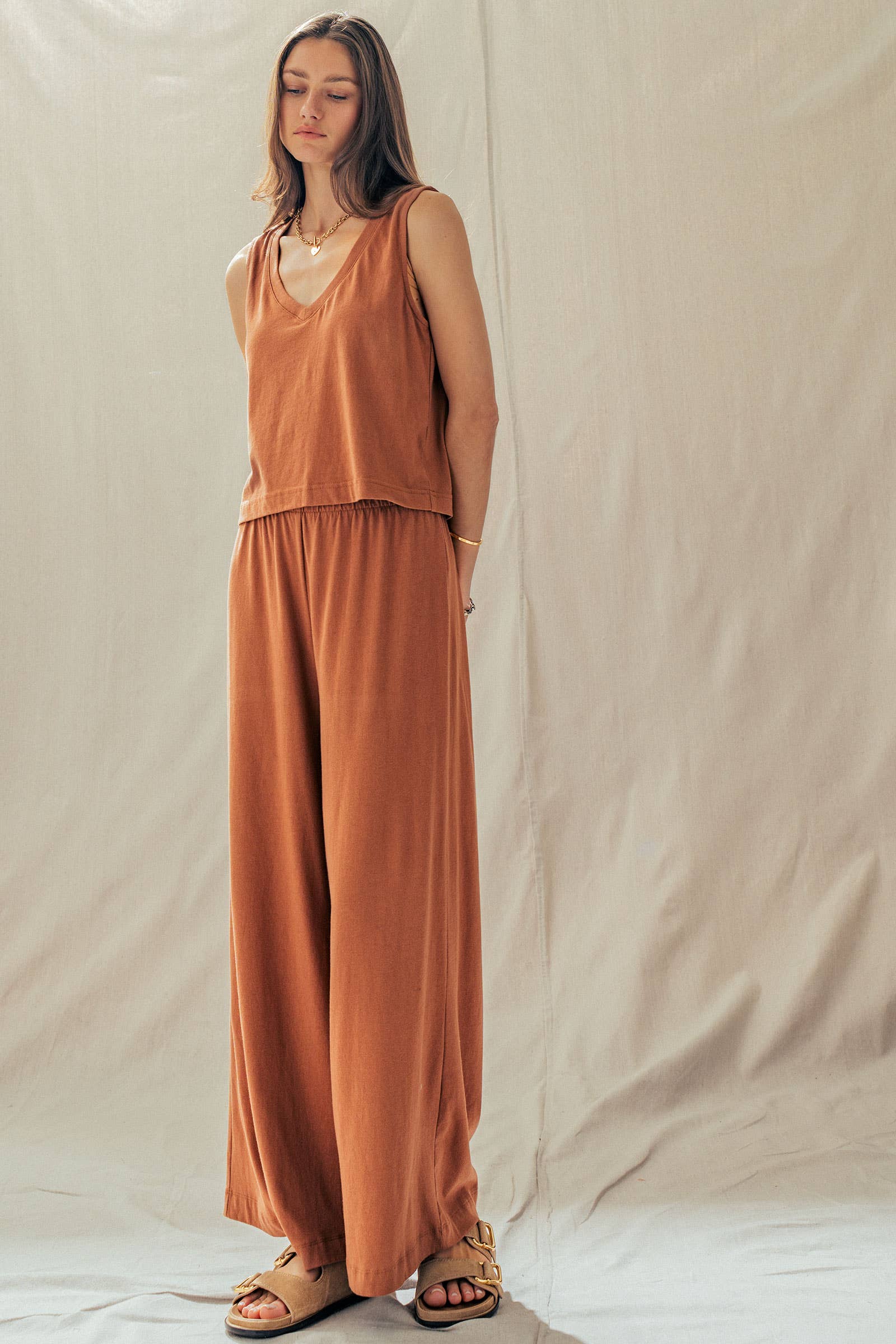 Elastic Waist Wide Leg Knit Pants