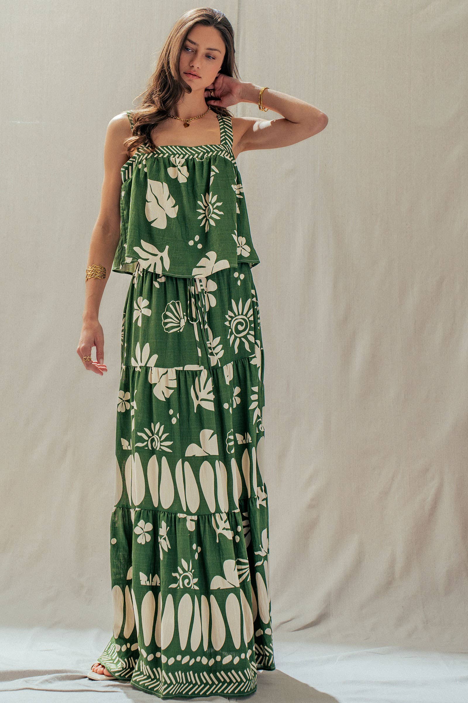 Urban Daizy Tropical Print Tiered Maxi Skirt Set Green Top & Skirt Set - Women's (UDZ-AC-00244-Green) – alternate view 10