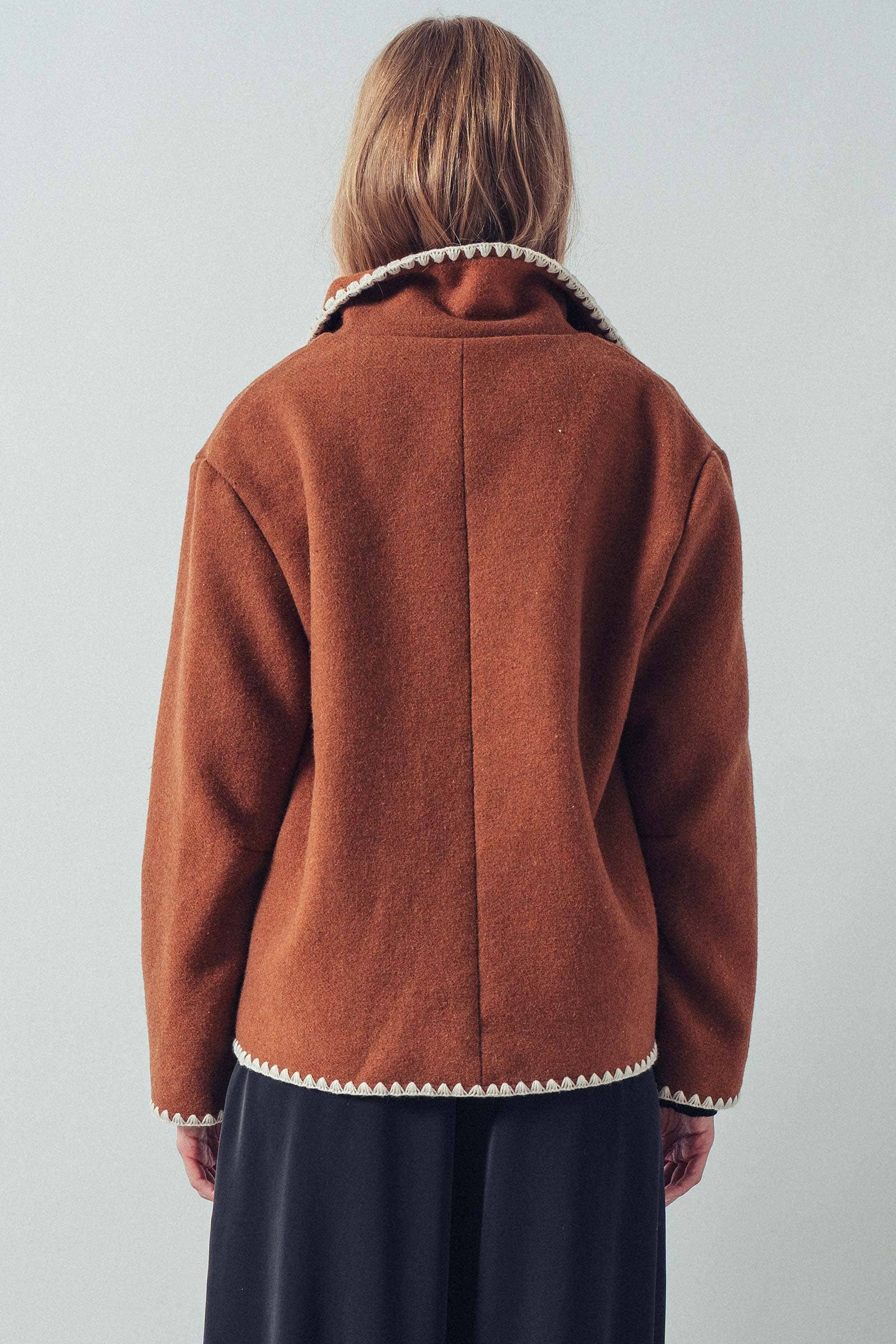 Embroidered Trim Wool-Blend Jacket