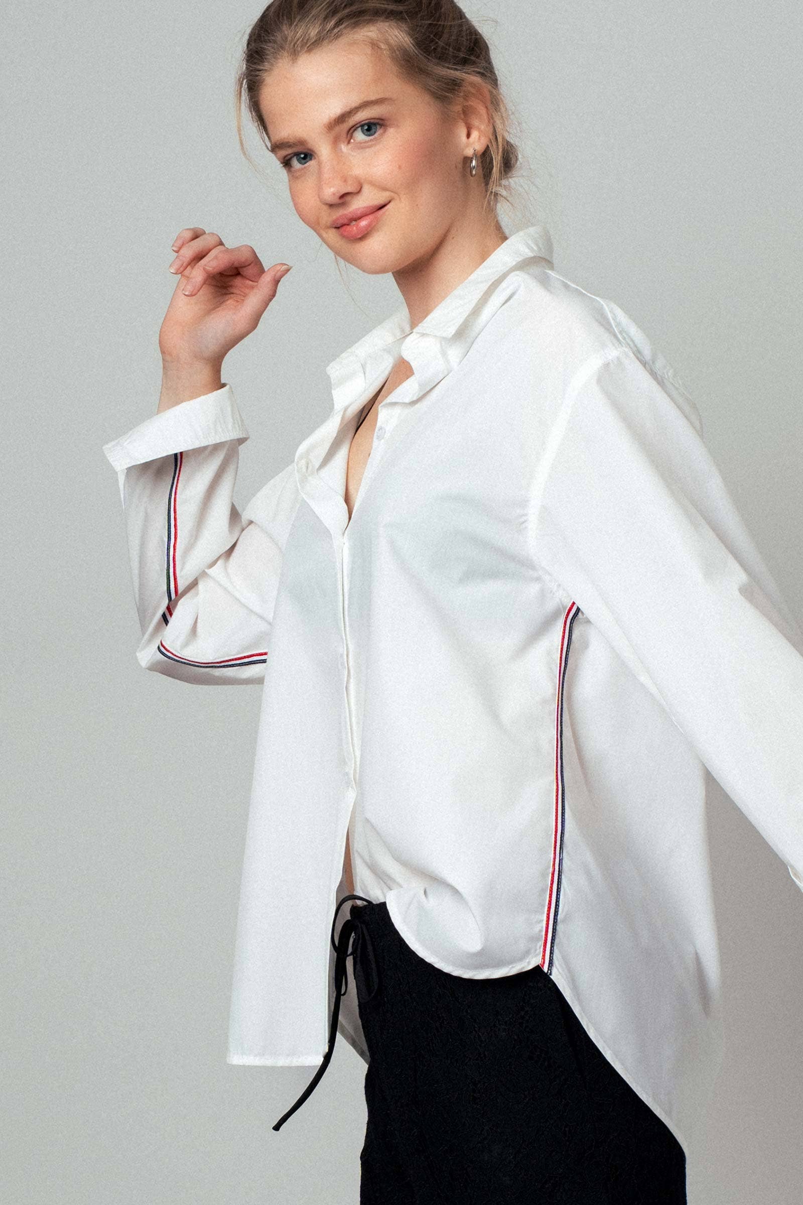 Striped Twill Tape Detail Statement Button Shirt