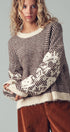 Urban Daizy Floral Embroidered Striped Knit Sweater Brown Knit Sweater - Women's (UDZ-TP-00814)