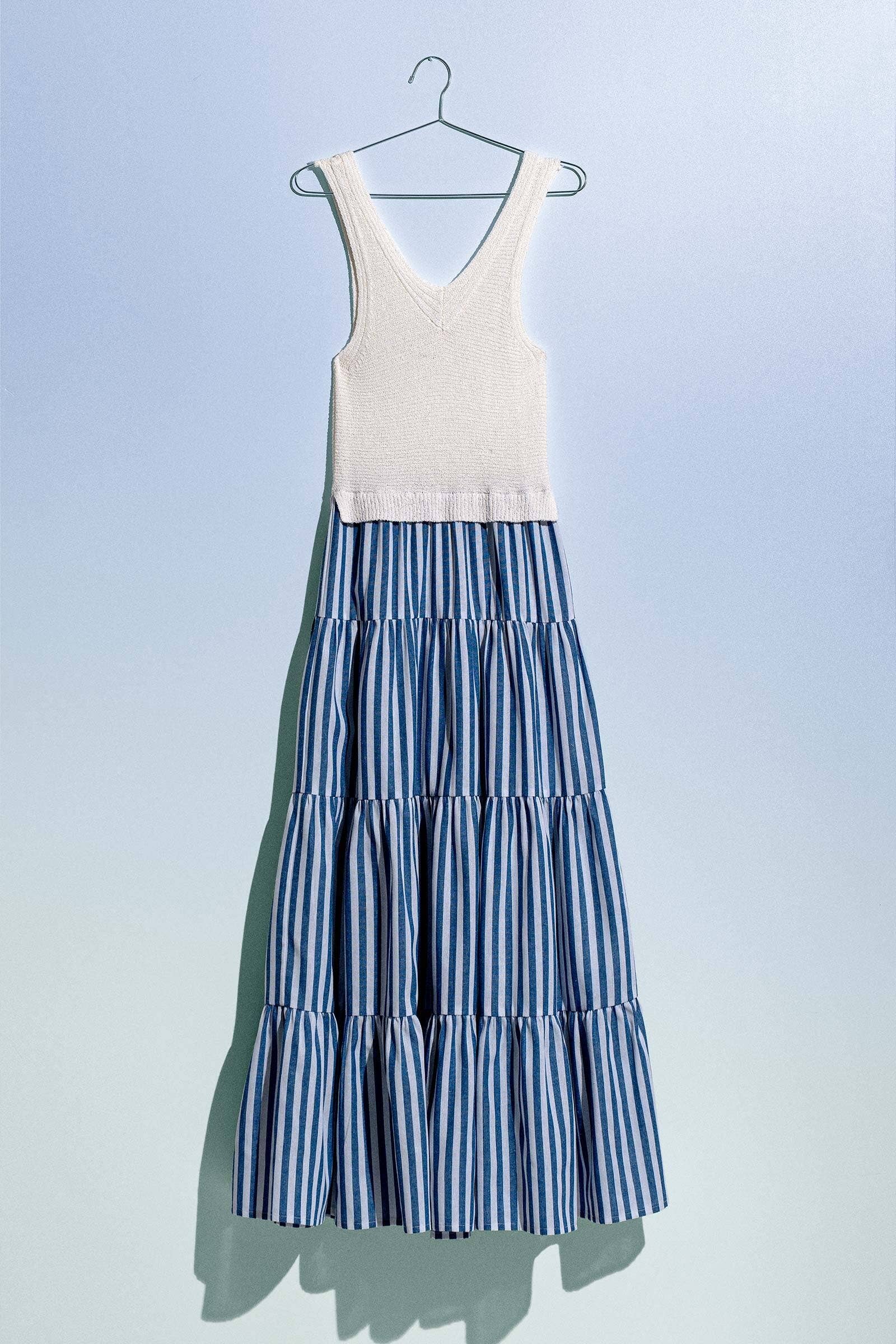 Urban Daizy Ribbed Bodice Striped Tiered Spring Maxi Dress Blue Dress - Women's (UDZ-DR-00178) – alternate view 2