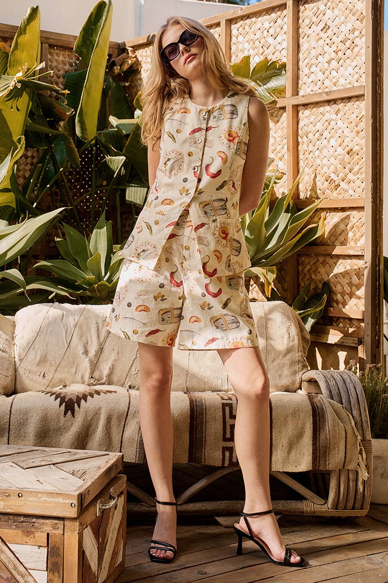 Whimsical Novelty Print Cotton Top and Shorts Set