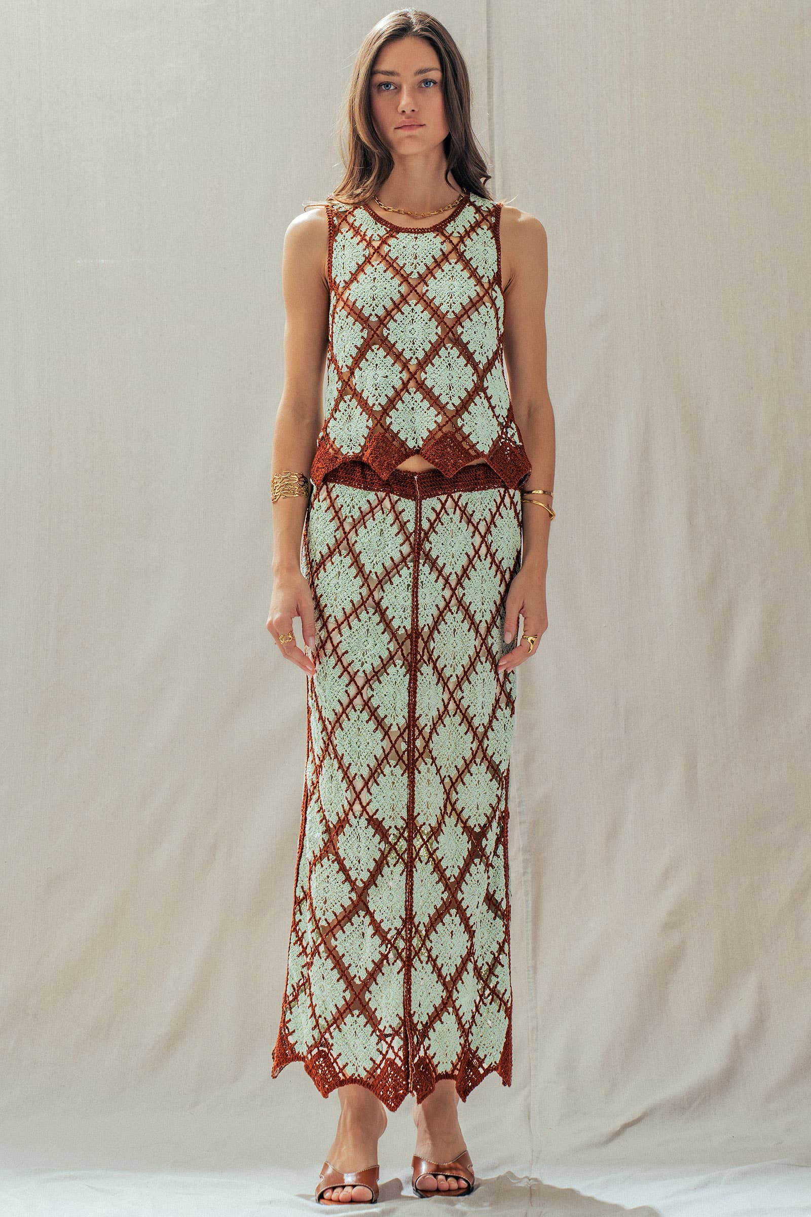 Diamond Pattern Open-Knit Crochet Skirt