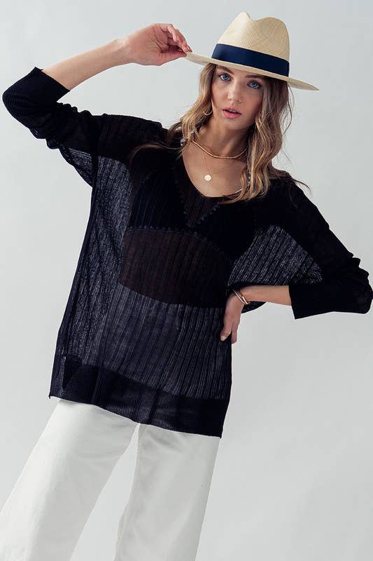 Urban Daizy Ribbed V-Neck Striped Tunic Top Black Tunic - Women's (UDZ-TP-00045) – alternate view 6