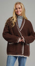 Chunky Knit Cardigan Sweater with Stitch Looks in BROWN - Women's Cardigans & Shrugs | Urban Daizy