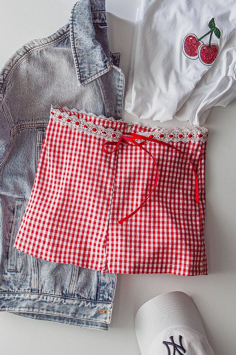 Urban Daizy Gingham Scallop Trim Shorts Brown Shorts - Women's (UDZ-PT-00474) – alternate view 32