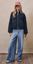 Cropped Zip Bomber Jacket in NAVY - Women's Jackets & Blazers | Urban Daizy