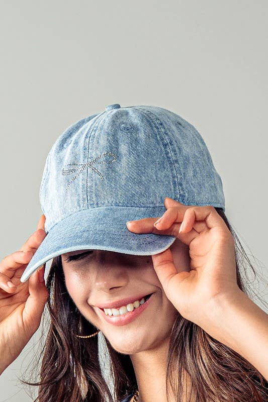 Urban Daizy Crystal Bow Embroidered Denim Baseball Hat Denim Baseball Cap - Women's (UDZ-AC-00115) – alternate view 5