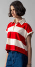 Urban Daizy Bold Striped Dolman Sleeve Polo Shirt Ivory Black Polo - Women's (UDZ-TP-00660) – alternate view 19