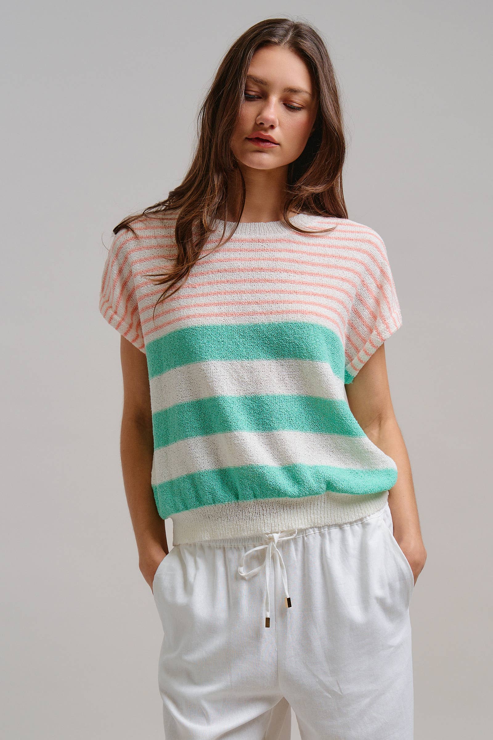 Urban Daizy Retro Striped Textured Knit Sweater Tee Mint Knit Sweater - Women's (TNTP4000-Mint) – alternate view 15