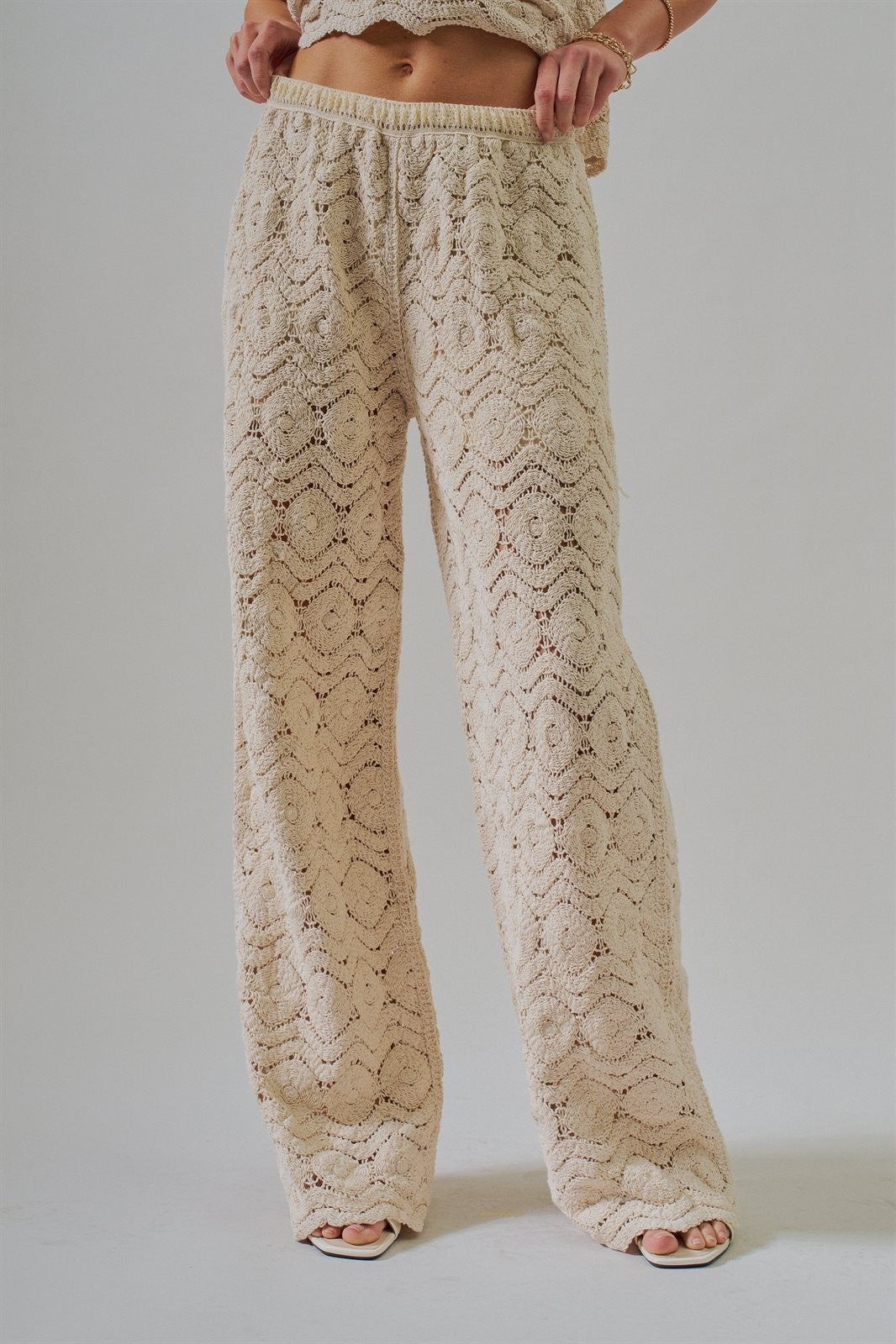 Natural Crochet Wide-Leg Pants