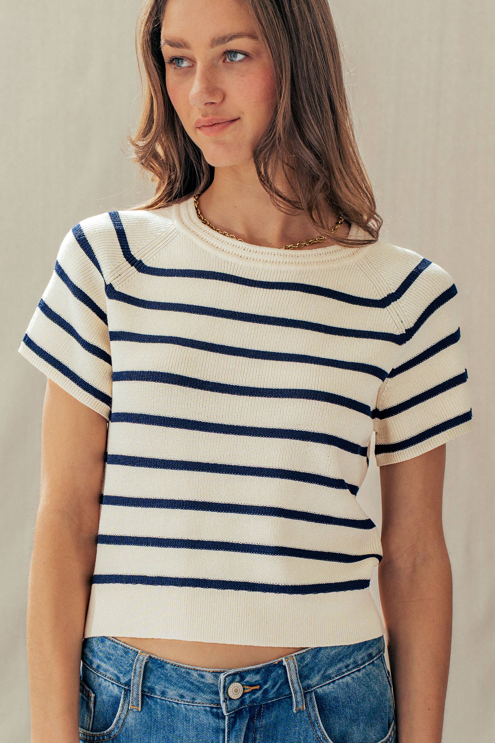 Classic Striped Raglan Sleeve Knit Top
