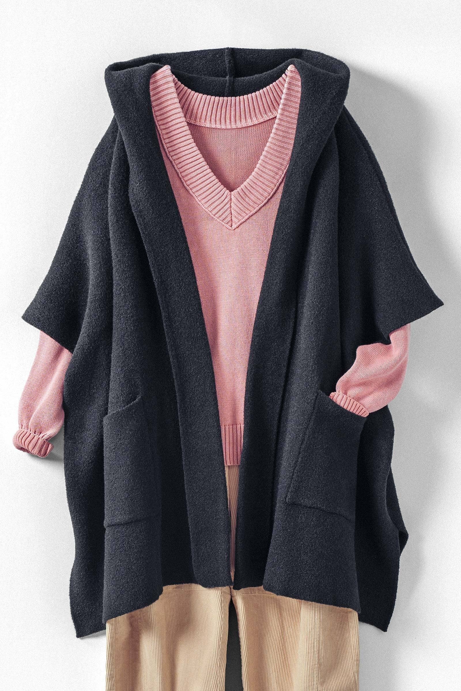 Oversized Cozy Hooded Open Front Knit Poncho