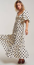 Urban Daizy Textured Polka Dot Tie-Front Puff Sleeve Maxi Dress Ivory Dress - Women's (TNDR1408-Ivory) – alternate view 4