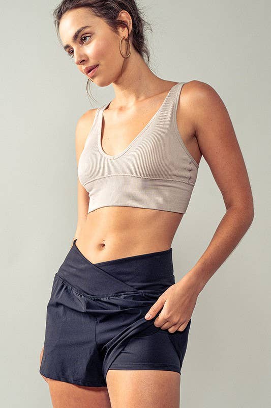 Urban Daizy Crossover Waist Athletic Yoga Shorts Black Athletic Shorts - Women's (UDZ-PT-00225) – alternate view 6