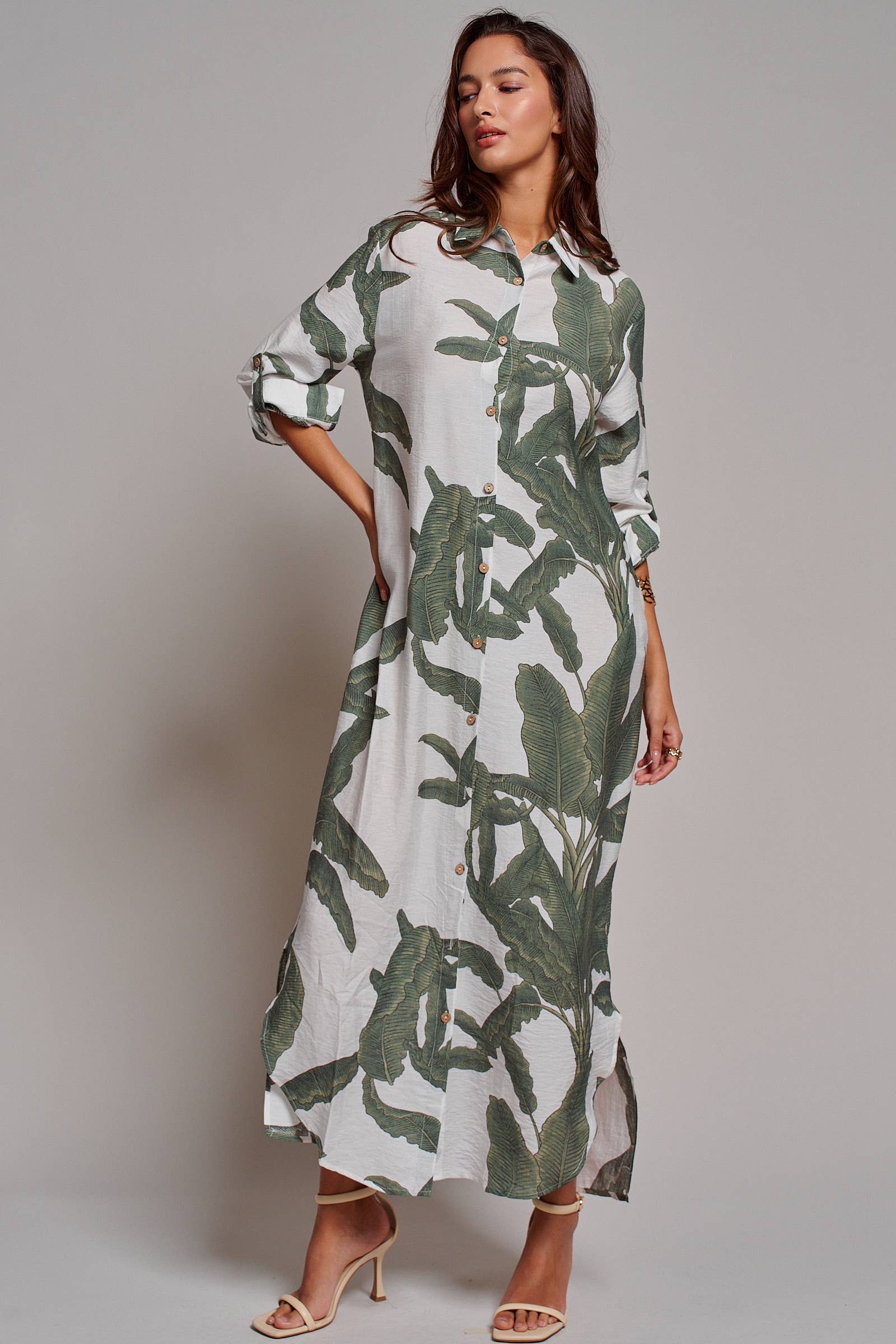 Tropical Paradise Button Down Collared Vacation Dress