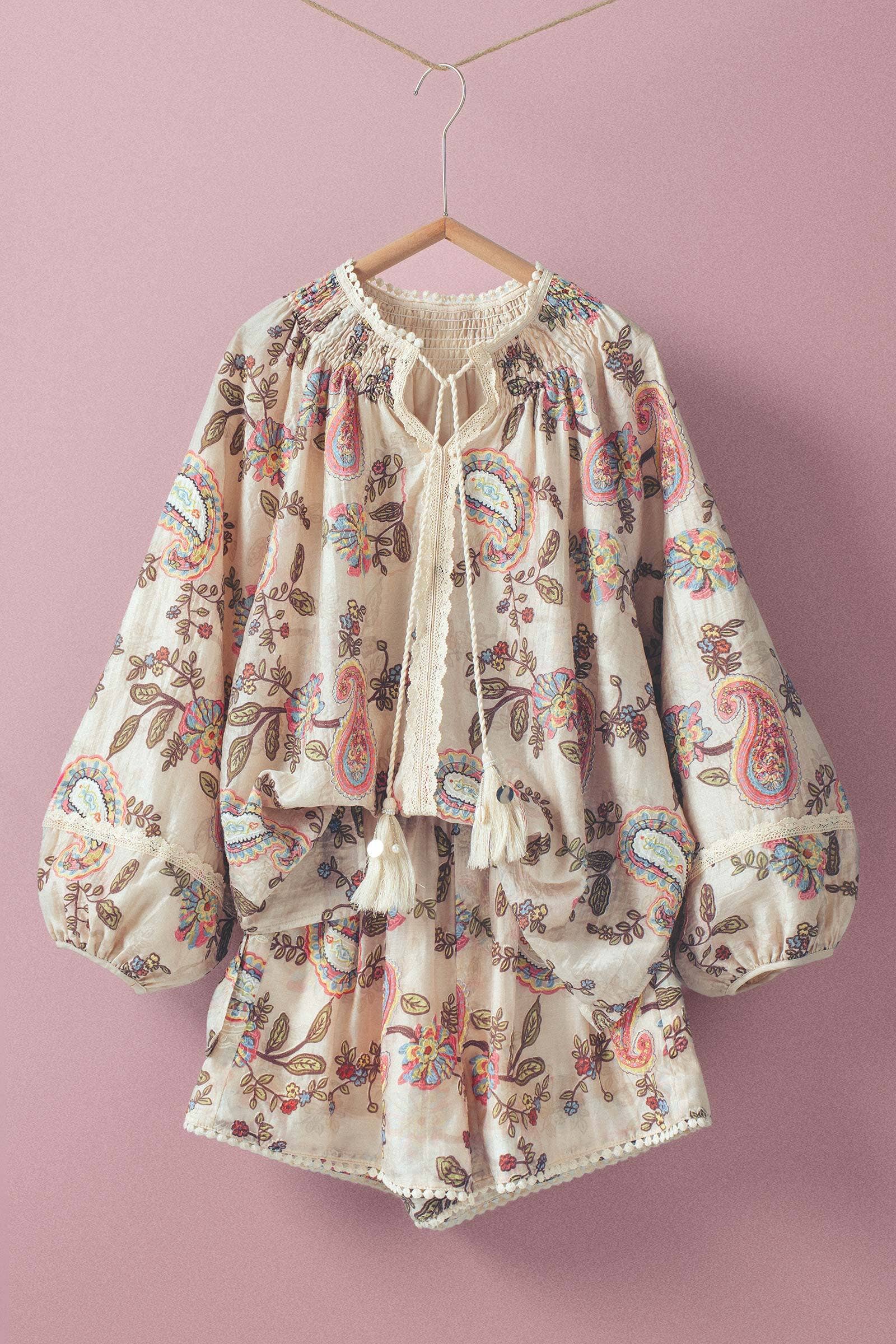 Urban Daizy Embroidered Boho Paisley Blouse Top Multi Blouse - Women's (UDZ-KN-00652)