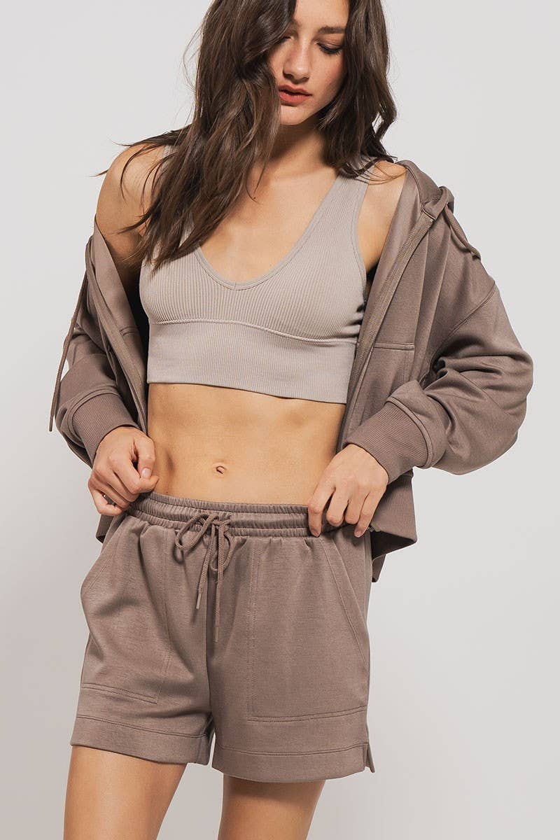 Mineral Wash V-Neck Rib Knit Bralette Top