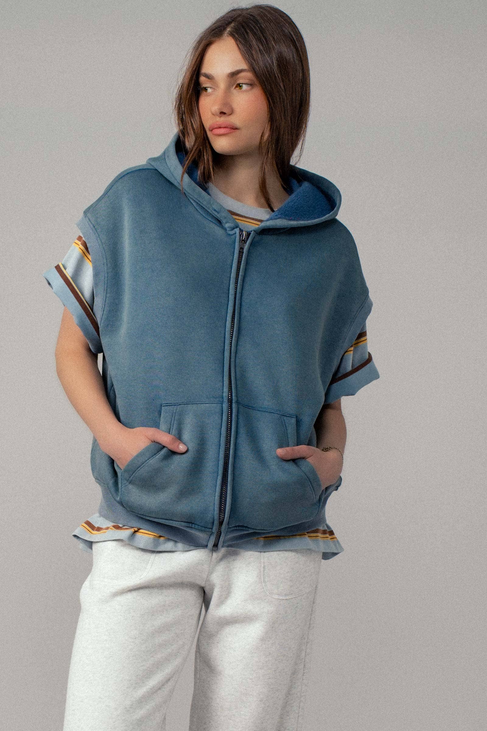 Vintage-Wash Sleeveless Terry Hoodie