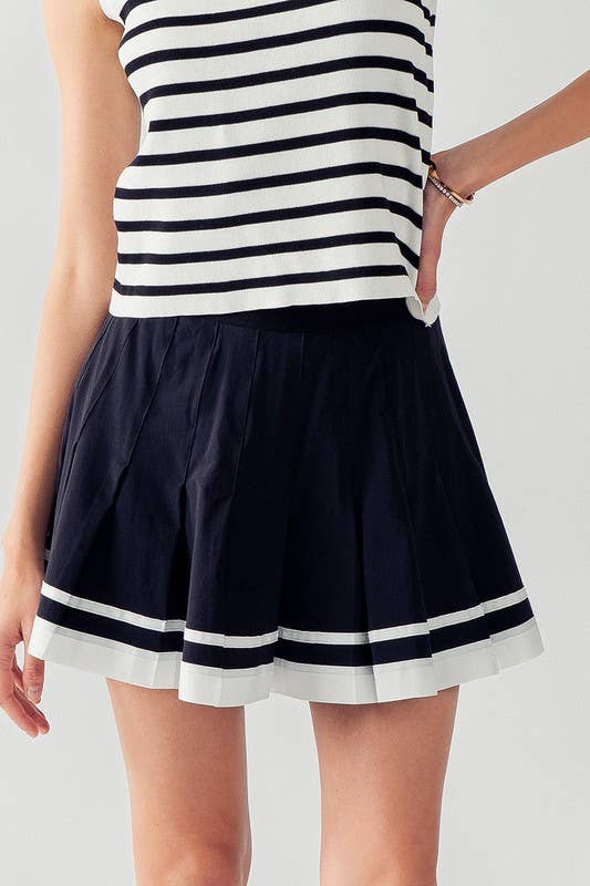 Urban Daizy Striped Waistband Pleated Skirt Black White Skirt - Women's (UDZ-SK-00066)