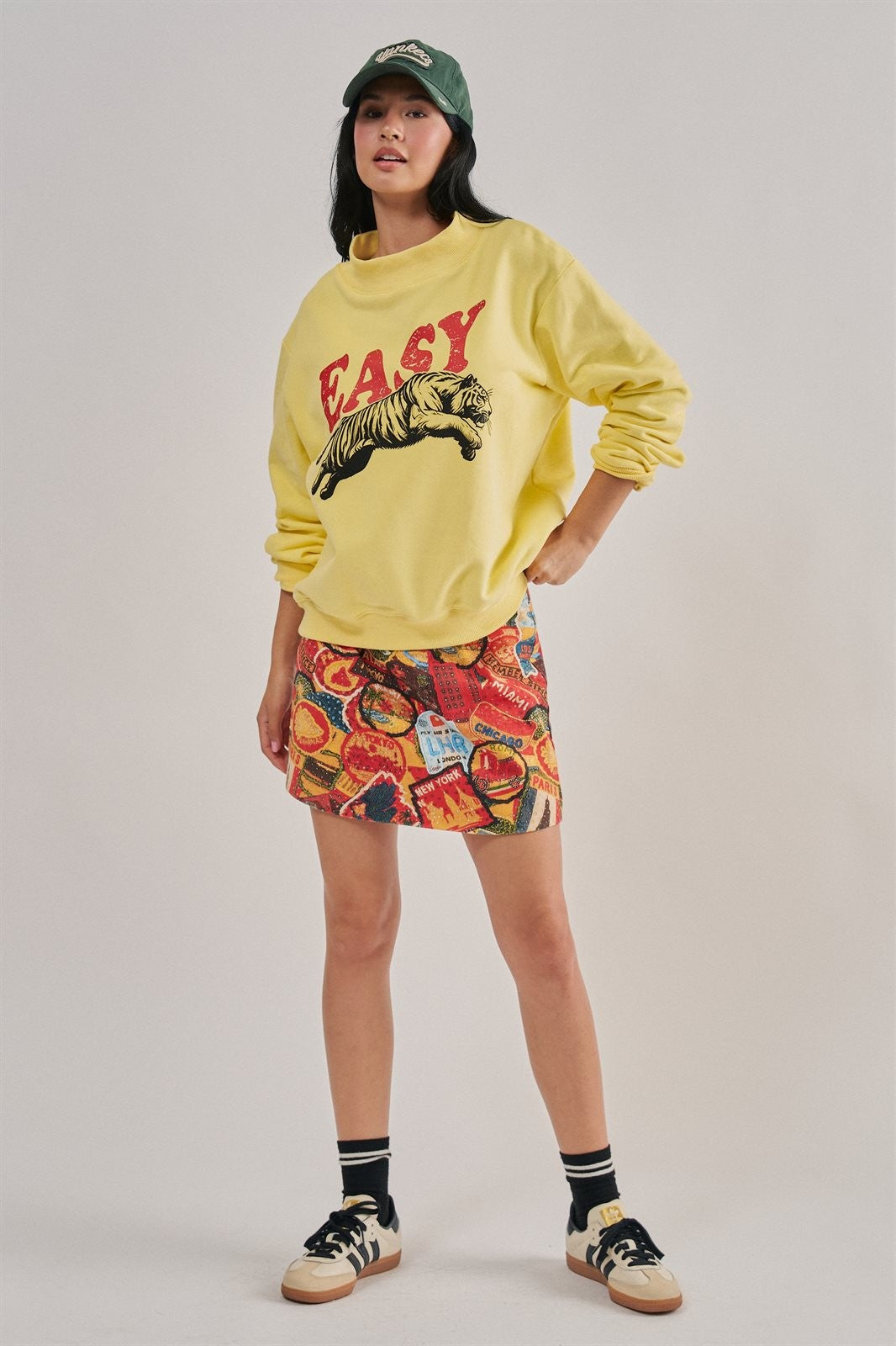 Travel Patch Print Mini Skirt in Italian Summer Vacation in MULTI - Women's Mini Skirts | Urban Daizy