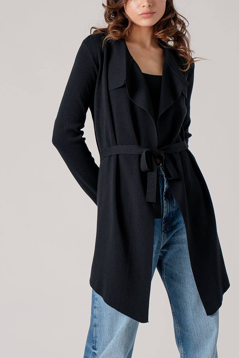 Urban Daizy Draped Front Long Sleeve Waist Tie Cardigan Taupe Cardigan - Women's (UDZ-KN-00530) – alternate view 8