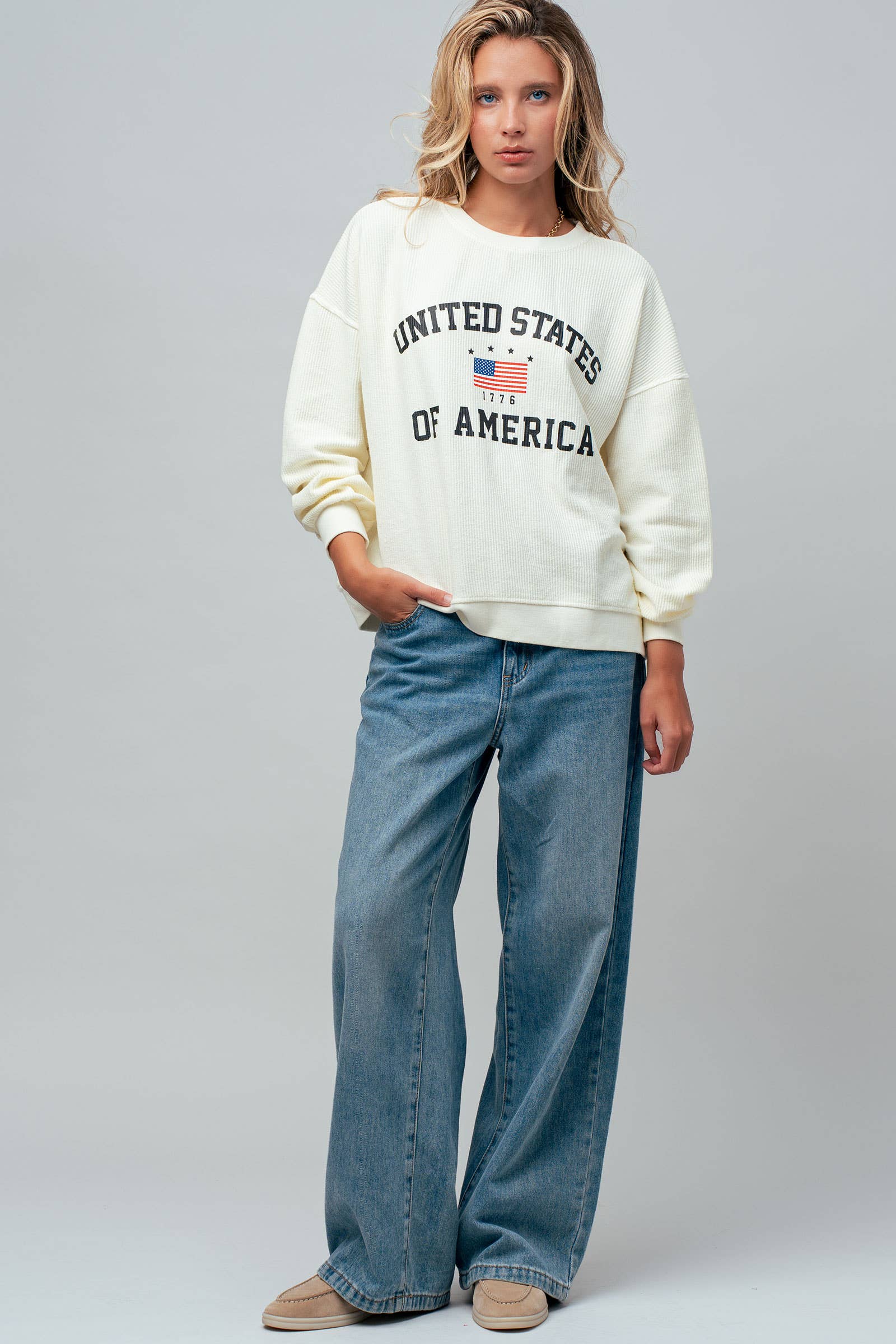 United States Graphic Corded Knit Sweatshirt