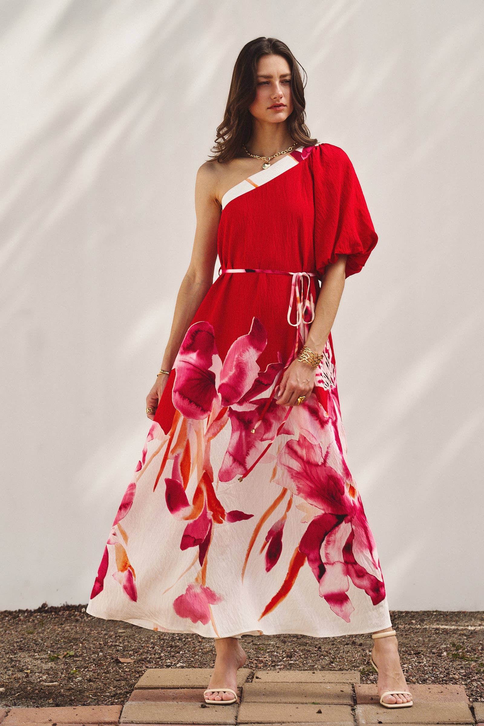 Urban Daizy Statement Floral One-Shoulder Maxi Dress Hot-Pink Dress - Women's (TNDR1638-Hot-Pink) – alternate view 2