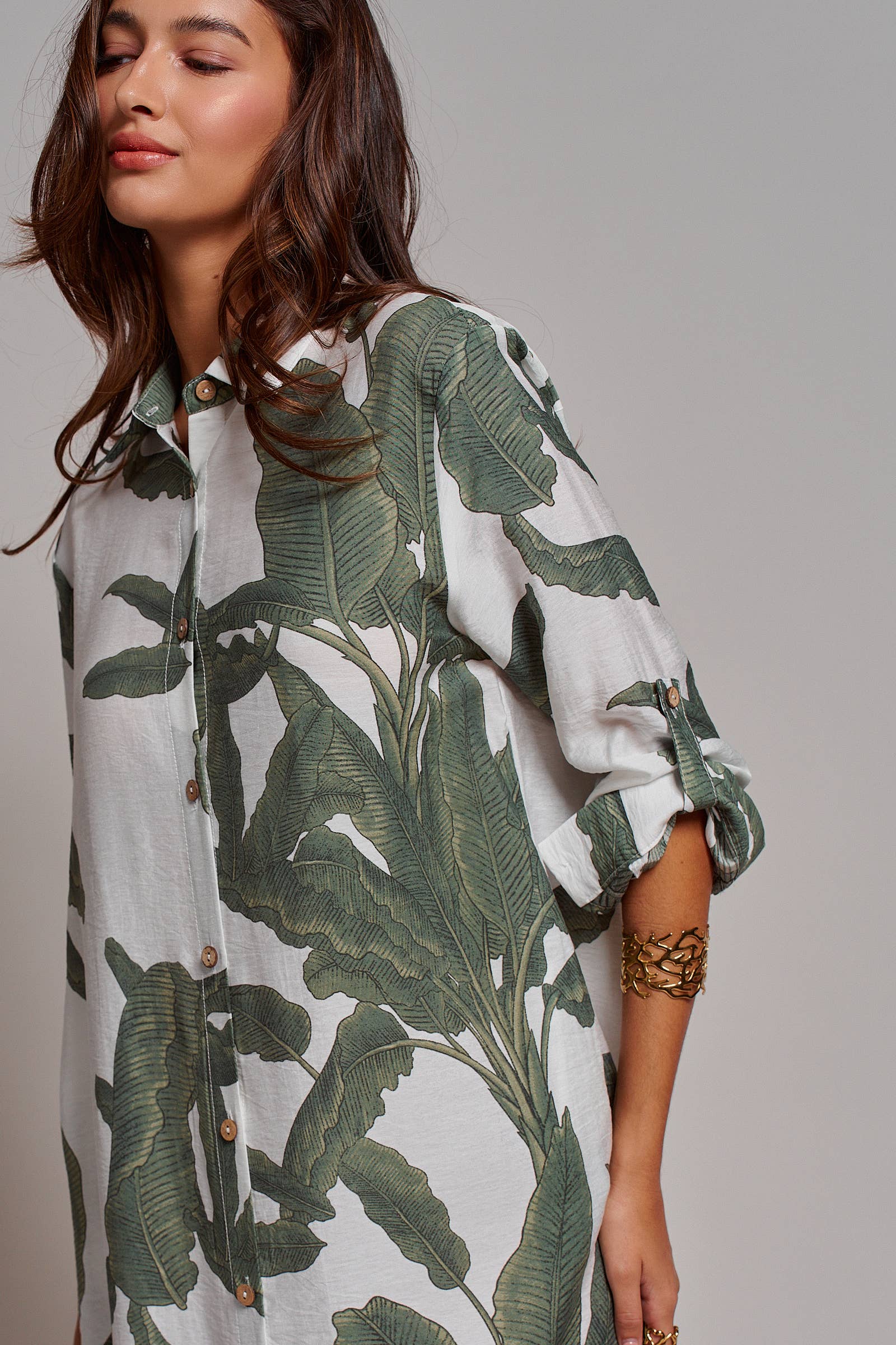 Tropical Paradise Button Down Collared Vacation Dress