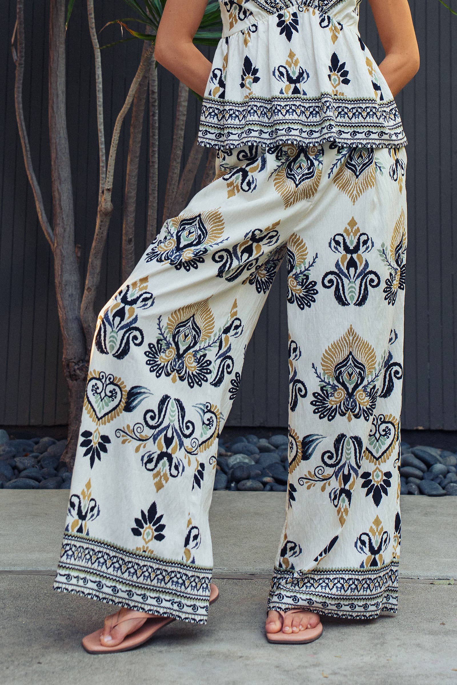 Urban Daizy Boho Paisley Print Wide Leg Palazzo Pants Black Pants - Women's (UDZ-PT-00488) – alternate view 2